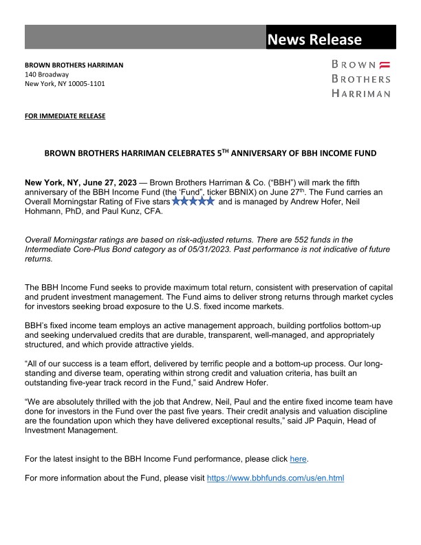 Income Fund Press Release