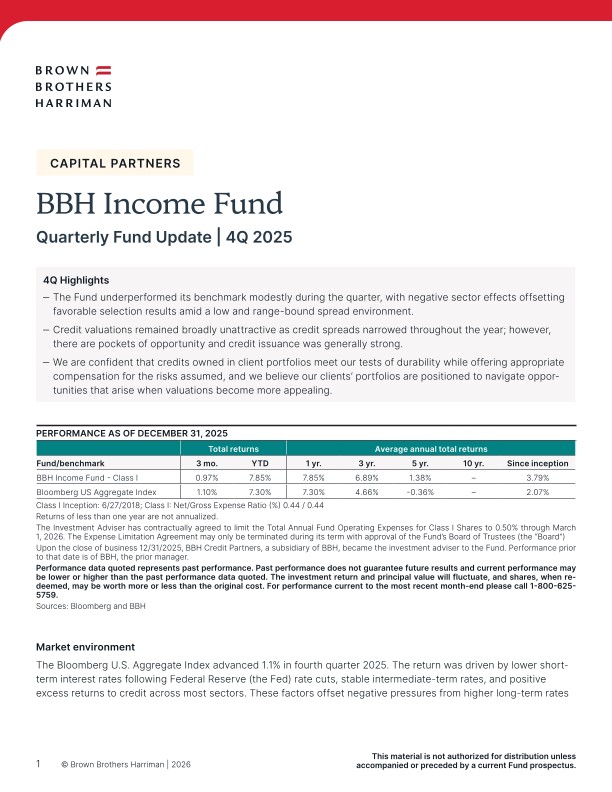 BBH Income Fund Quarterly Update - Q4 2025