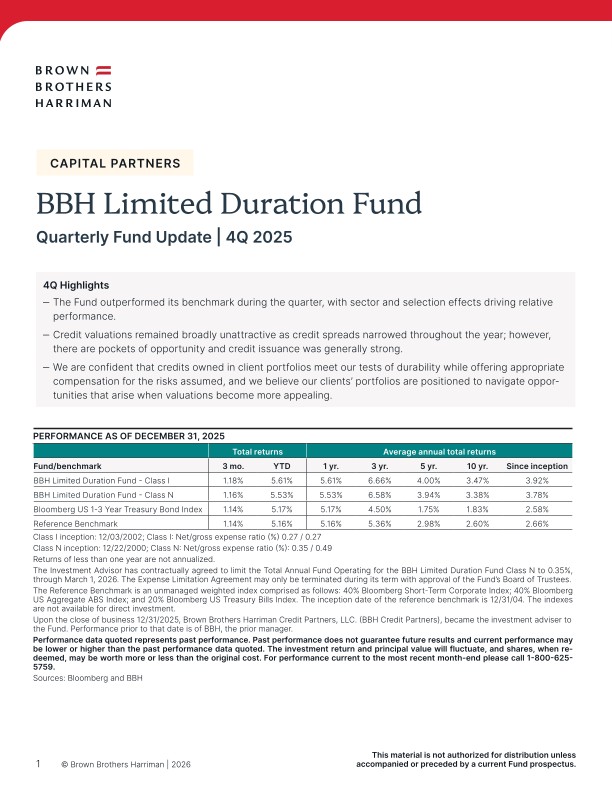 BBH Limited Duration Fund Quarterly Update - Q4 2025