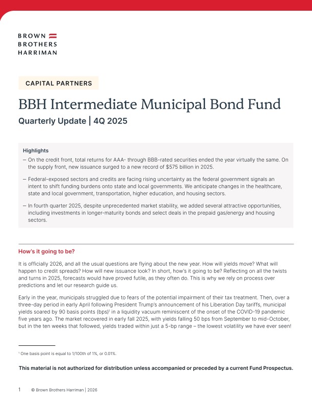 BBH Intermediate Municipal Bond Fund Quarterly Update